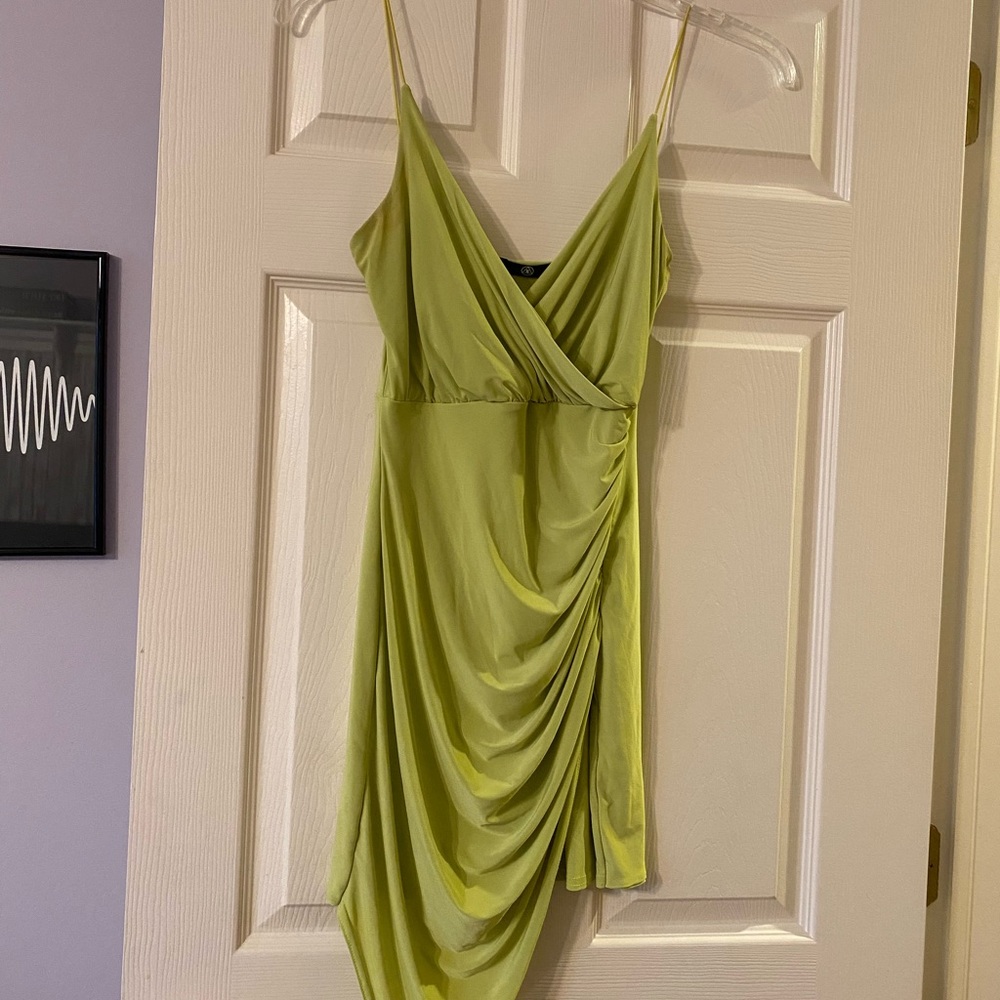 Misguided lime green asymmetrical wrap dress